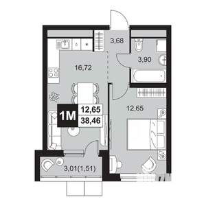 2-к квартира, вторичка, 38м2, 2/20 этаж