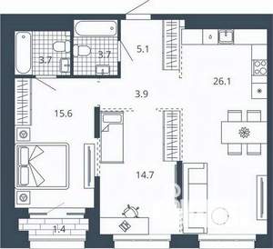 2-к квартира, вторичка, 74м2, 8/24 этаж