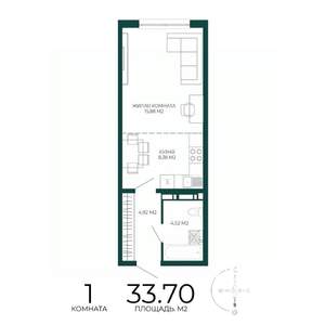 1-к квартира, вторичка, 34м2, 3/17 этаж