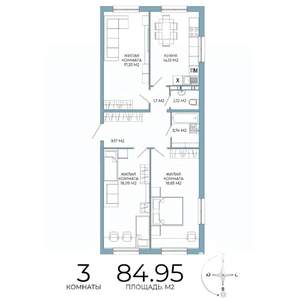 3-к квартира, строящийся дом, 85м2, 11/18 этаж