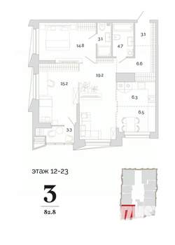 3-к квартира, вторичка, 83м2, 23/24 этаж