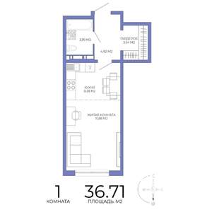 1-к квартира, строящийся дом, 37м2, 4/17 этаж