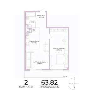2-к квартира, строящийся дом, 64м2, 14/17 этаж