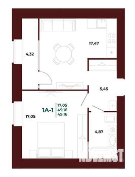 1-к квартира, вторичка, 49м2, 11/17 этаж