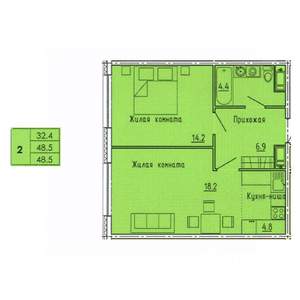 2-к квартира, строящийся дом, 49м2, 12/18 этаж