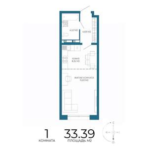 1-к квартира, строящийся дом, 33м2, 2/17 этаж