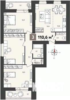 3-к квартира, вторичка, 111м2, 13/14 этаж