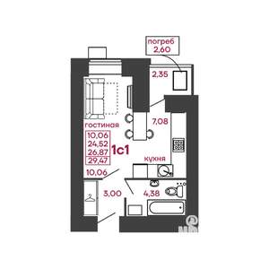 1-к квартира, вторичка, 29м2, 1/17 этаж