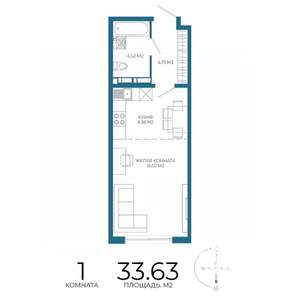 1-к квартира, строящийся дом, 34м2, 8/17 этаж