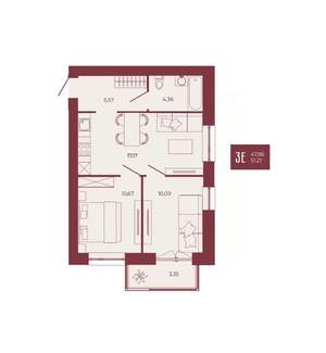 3-к квартира, вторичка, 51м2, 6/17 этаж