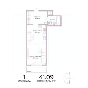 1-к квартира, строящийся дом, 41м2, 17/17 этаж