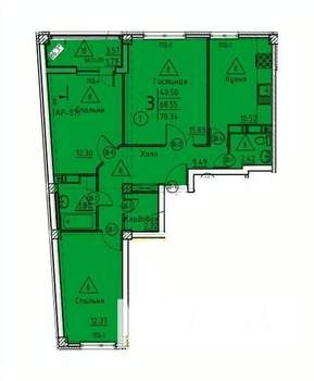 3-к квартира, строящийся дом, 70м2, 13/18 этаж