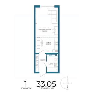 1-к квартира, вторичка, 33м2, 5/17 этаж