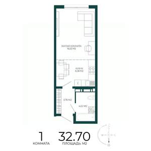 1-к квартира, строящийся дом, 33м2, 7/17 этаж