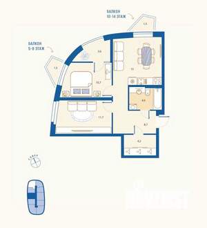 2-к квартира, вторичка, 60м2, 8/16 этаж