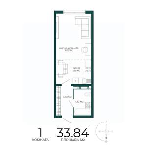 1-к квартира, строящийся дом, 34м2, 13/17 этаж