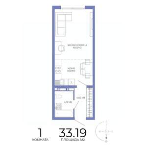 1-к квартира, строящийся дом, 33м2, 7/17 этаж