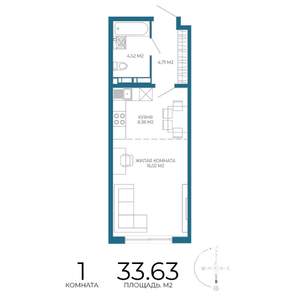1-к квартира, строящийся дом, 34м2, 6/17 этаж