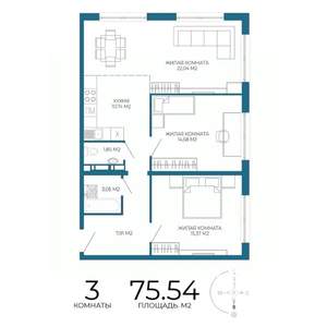 3-к квартира, строящийся дом, 76м2, 5/17 этаж