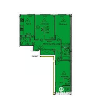 3-к квартира, строящийся дом, 74м2, 18/18 этаж