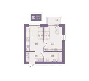 1-к квартира, вторичка, 38м2, 9/17 этаж