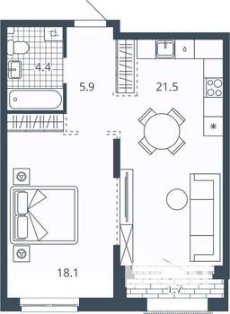 1-к квартира, вторичка, 52м2, 8/23 этаж