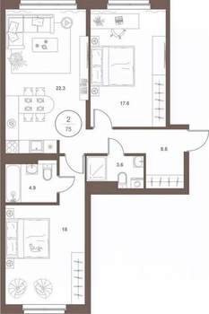 2-к квартира, вторичка, 74м2, 4/16 этаж