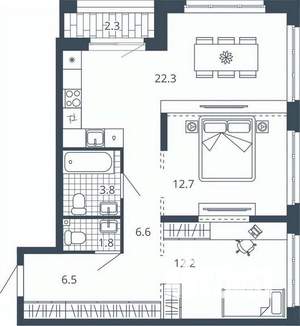 2-к квартира, вторичка, 68м2, 12/24 этаж
