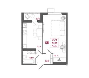 1-к квартира, вторичка, 43м2, 1/17 этаж