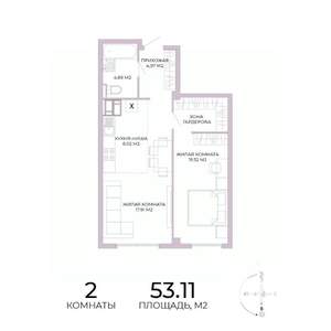 2-к квартира, строящийся дом, 53м2, 3/17 этаж