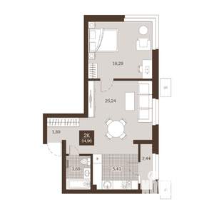 2-к квартира, вторичка, 55м2, 1/22 этаж