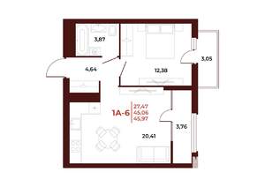 1-к квартира, вторичка, 46м2, 13/18 этаж