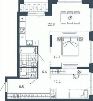 2-к квартира, вторичка, 68м2, 5/24 этаж