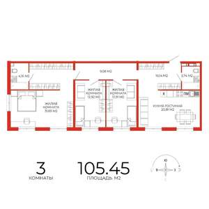 3-к квартира, строящийся дом, 105м2, 8/18 этаж