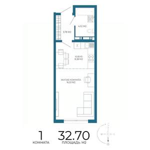 1-к квартира, строящийся дом, 33м2, 9/17 этаж