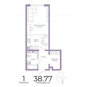 1-к квартира, строящийся дом, 39м2, 9/17 этаж