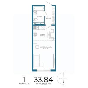 1-к квартира, строящийся дом, 34м2, 9/17 этаж