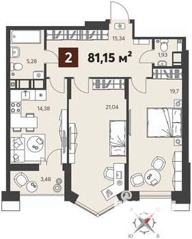 2-к квартира, вторичка, 81м2, 14/18 этаж