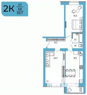 2-к квартира, вторичка, 70м2, 5/10 этаж