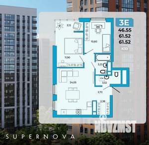 3-к квартира, сданный дом, 62м2, 9/20 этаж
