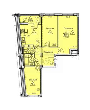 3-к квартира, строящийся дом, 71м2, 2/18 этаж