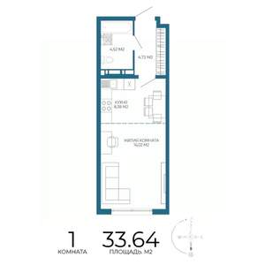 1-к квартира, строящийся дом, 34м2, 13/17 этаж