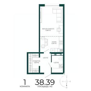 1-к квартира, строящийся дом, 38м2, 4/17 этаж