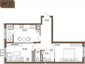 2-к квартира, вторичка, 65м2, 17/17 этаж