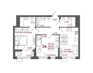 2-к квартира, вторичка, 66м2, 19/22 этаж