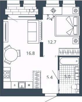 1-к квартира, вторичка, 42м2, 8/24 этаж
