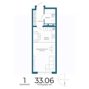 1-к квартира, строящийся дом, 33м2, 11/17 этаж