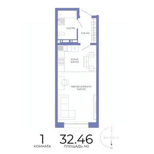 1-к квартира, строящийся дом, 32м2, 2/17 этаж