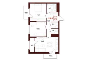2-к квартира, строящийся дом, 69м2, 13/18 этаж