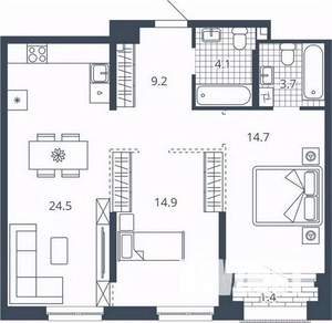 2-к квартира, вторичка, 73м2, 18/23 этаж